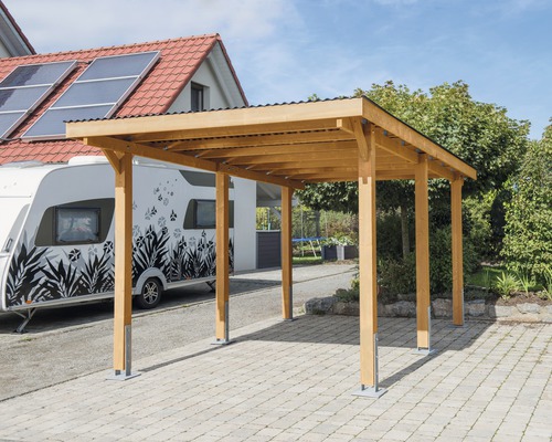 Carport simple Konsta Vertika toit PVC, 301x504 cm couleur miel
