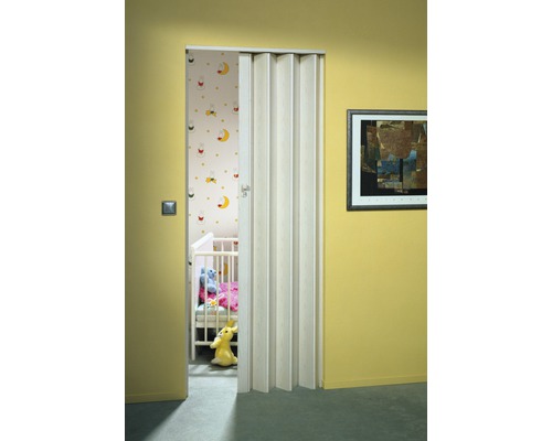 Marley Falttür Eurostar esche weiss 83 x 205 cm Falt двер Tür zu einem Kinderzimmer mit Kinderbett