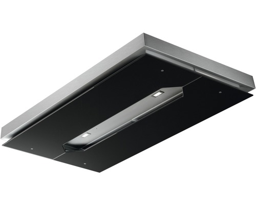 Hotte de plafond Nespola lxp 120 x 65 cm noire mode de fonctionnement évacuation Hotte aspirante en acier inoxydable et en verre