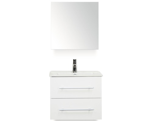 Set de meubles de salle de bains Sanox Stretto lxhxp 61 x 170 x 39 cm couleur de façade blanc haute brillance avec vasque céramique blanc