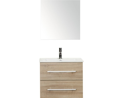 Badmöbelset Stretto Eiche grau 60x40 cm inklusive Spiegelschrank, 2 Schubladen und Waschbecken