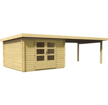Abri de jardin en bois avec double porte et abri voiture