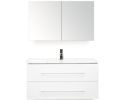 Set de meubles de salle de bains Sanox Stretto lxhxp 101 x 170 x 39 cm couleur de façade blanc haute brillance avec vasque céramique blanc