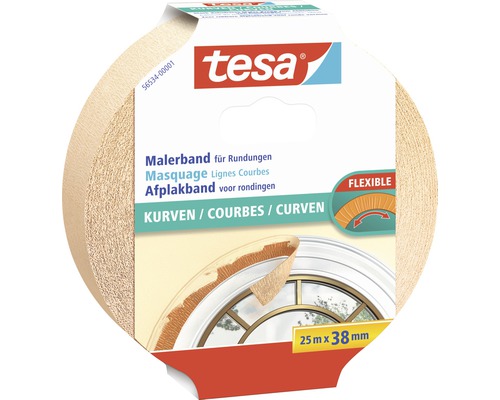 Ruban pour peintres tesa® pour courbes 25 m x 38 mm Ruban de masquage Tesa pour courbes, 25 mètres x 38 millimètres