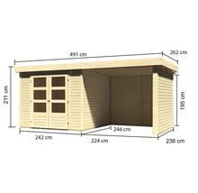 Abmessungen eines Gartenhauses mit Anbau