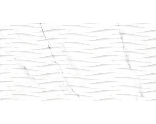 Feinsteinzeug Dekorfliese Verona blanco 45 x 90 cm gewellt Weisse Wandfliese mit Wellenstruktur