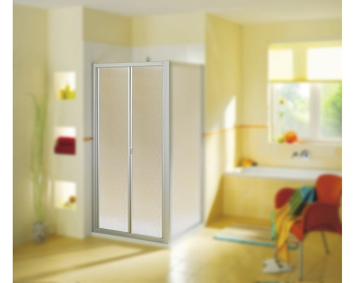 Porte pliante Breuer Fara 4 90 cm verre synthétique perle profilé couleur argent mat Porte pliante Breuer Fara 4 90 cm verre synthétique perle profilé couleur argent mat