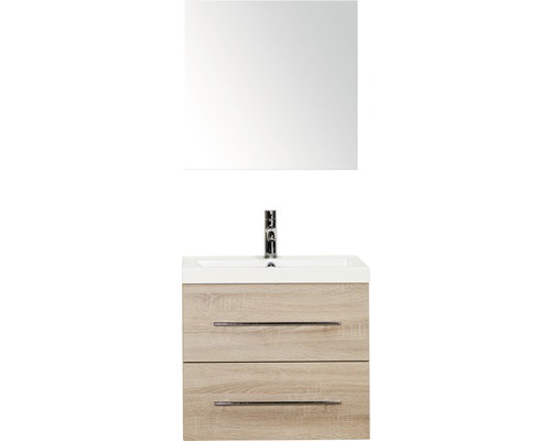 Set de meubles de salle de bains Sanox Straight lxhxp 60 x 170 x 40 cm couleur de façade chêne gris avec vasque fonte minérale blanc et meuble sous vasque vasque miroir