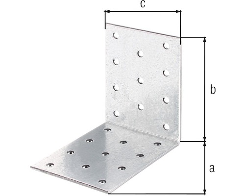 Équerre d''assemblage avec trous et dimensions a, b et c