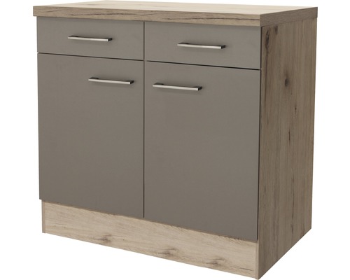 Unterschrank mit Schublade und Drehtür Flex Well Riva BxHxT 80x86x60 cm Frontfarbe quarzit cubanit - Korpusfarbe san remo eiche hell