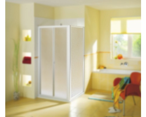 Paroi latérale pour porte pliante Breuer Fara 4 90 cm verre transparent perle profilé couleur blanc Salle de bains avec cabine de douche avec portes coulissantes