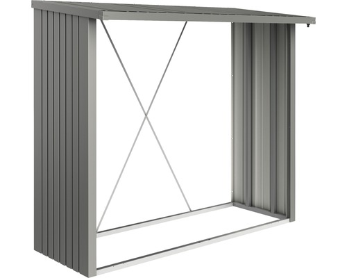 Abri bûches biohort WoodStock 230 229 x 102 x 199 cm gris quartz-métallique Étagère à bois de chauffage en métal avec toit