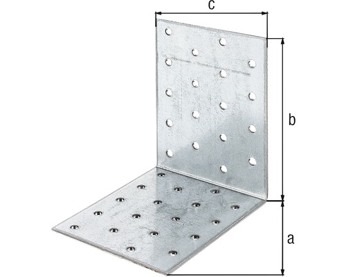 Winkelverbinder mit Löchern und Größenangaben a, b und c.