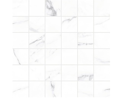 Mosaïque en grès cérame fin Verona blanco R10B 30 x 30 cm Mosaïque blanche aspect marbre
