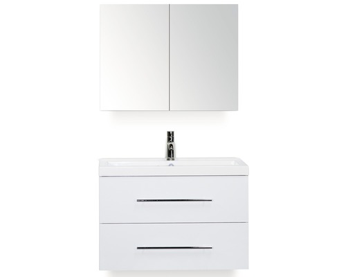 Set de meubles de salle de bains Sanox Straight lxhxp 80 x 170 x 40 cm couleur de façade blanc haute brillance avec vasque en fonte minérale blanc