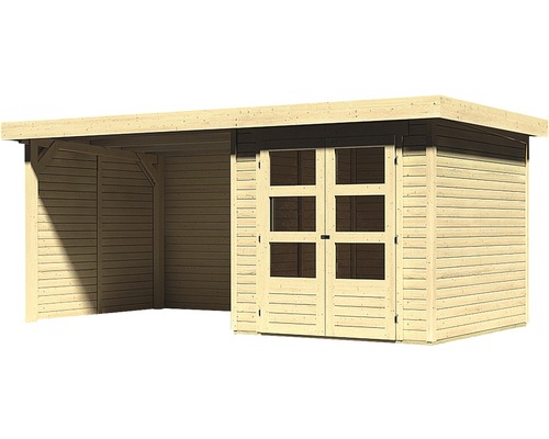 Abri de jardin en bois avec annexe et porte double