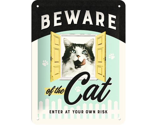 Plaque en tôle Beware of the Cat 15x20 cm