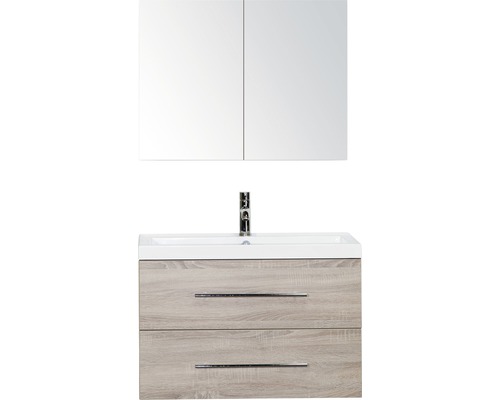 Set de meubles de salle de bains Sanox Straight lxhxp 80 x 170 x 40 cm couleur de façade chêne gris avec vasque en fonte minérale blanc