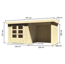 Dimensions d''un abri de jardin en bois avec porte et annexe