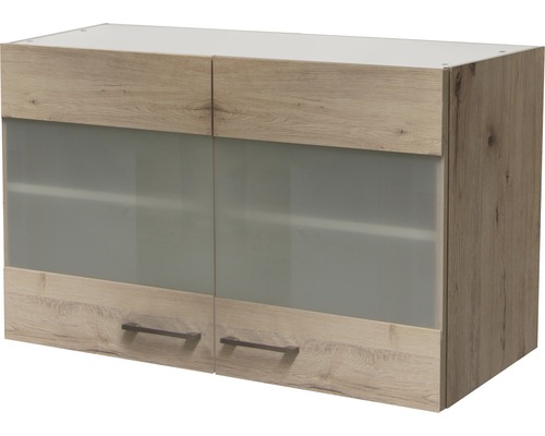 Hängeschrank mit Glastür Flex Well Riva BxHxT 100x55x32 cm Frontfarbe san remo eiche hell - Korpusfarbe san remo eiche hell