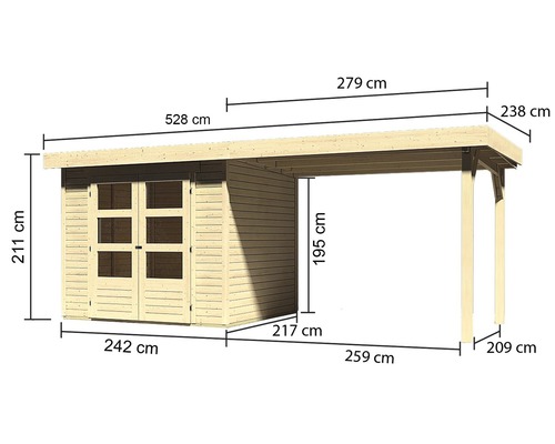 Illustration d''un abri de jardin en bois avec dimensions