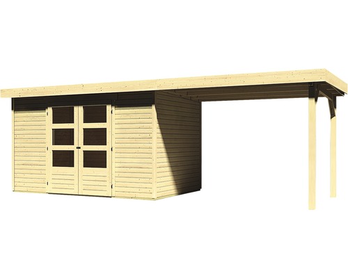 Abri de jardin en bois avec auvent et porte double