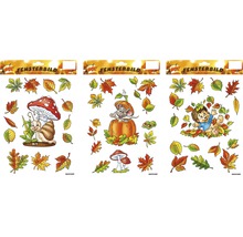 Fensterbilder mit herbstlichen Motiven: Schnecke, Maus im Kürbis und Igel im Laub