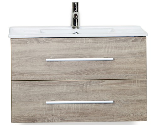 Lavabo avec meuble bas Sanox STRETTO lxhxp 81x52x39 cm couleur de façade chêne gris 84716216