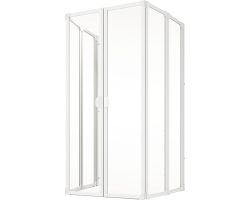 Douche d''angle avec porte en verre clair