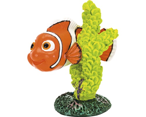 Décoration d'aquarium Le Monde de Dory - Nemo avec corail vert grand 9,5 cm Figurine décorative Poisson-clown avec corail pour aquariums