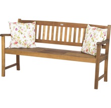 Banc de jardin en bois avec coussins à motifs floraux