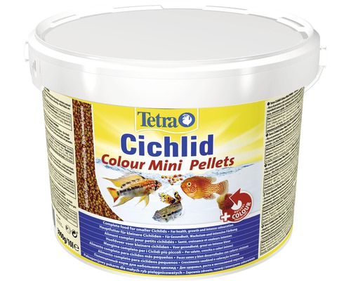 Tetra Cichlid Colour Mini Pellets dans un emballage d''aliments pour poissons d''ornement