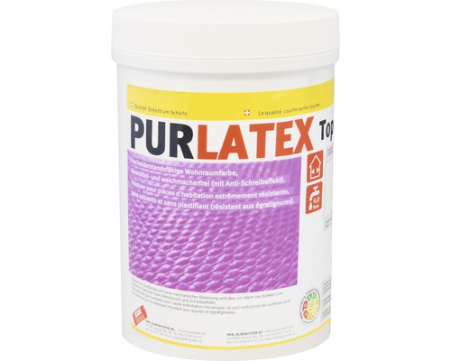 KABE Wand- und Deckenfarbe Purlatex Top matt weiss 1 kg Pur Latex Topf mit hochbeständiger Wohnraumfarbe