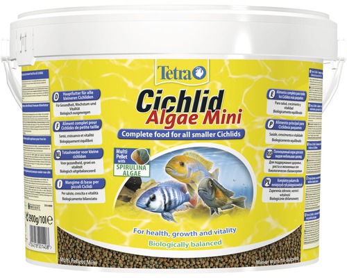 Tetra nourriture pellets Cichlid Algae Mini 10 l Aliments complets Tetra Cichlid Algae Mini dans un seau, pour les petits Cichlidés