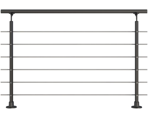 Geländerset Pertura Melia Aluminium anthrazit mit sechs Edelstahlstäben für Bodenmontage B: 1.50 m