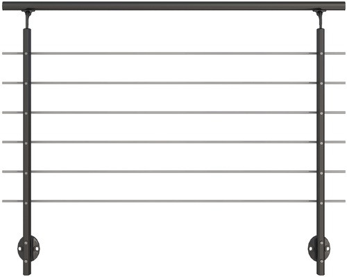 Pertura Melia Set complet garde-corps aluminium anthracite avec six barres en acier inoxydable pour montage latéral l : 1 .50 m Garde-corps avec câbles en acier horizontaux