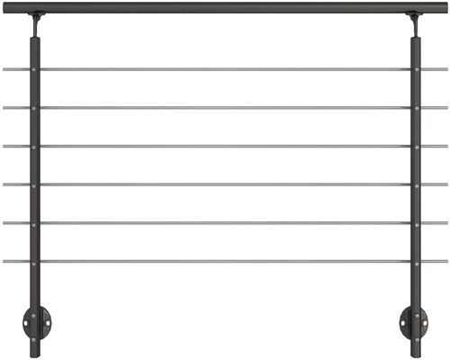 Geländerset Pertura Melia Aluminium anthrazit für Seitenmontage mit sechs Edelstahlstäben (141)