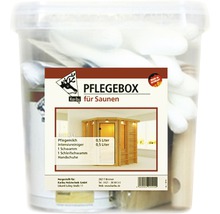 Sauna Pflegebox mit Reinigungsmittel, Schwamm und Handschuhen