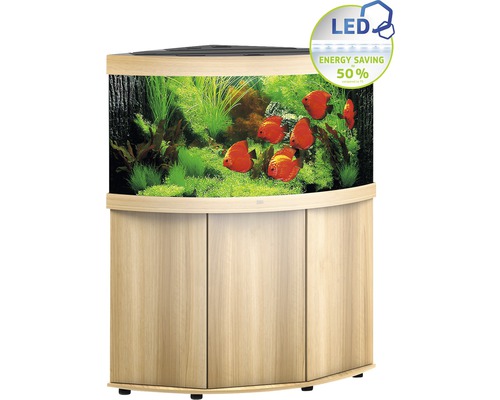 Ensemble d'aquariums Juwel Trigon 350 LED SBX avec éclairage, filtre, chauffage et meuble bas bois clair