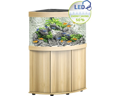Ensemble d'aquariums Juwel Trigon 190 LED SBX avec éclairage, filtre, chauffage et meuble bas bois clair
