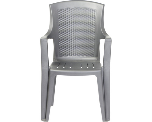 Grauer Kunststoffstuhl mit Armlehnen