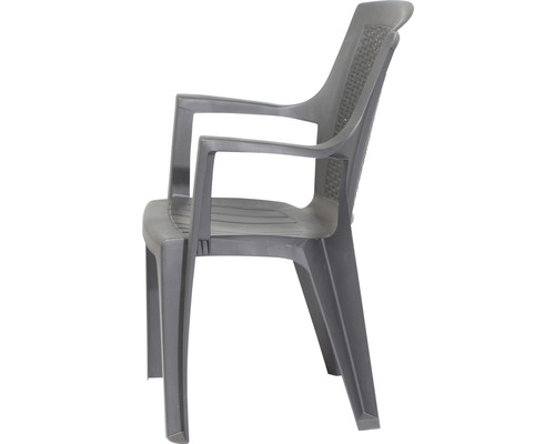 Grauer Gartenstuhl mit Armlehnen aus Kunststoff