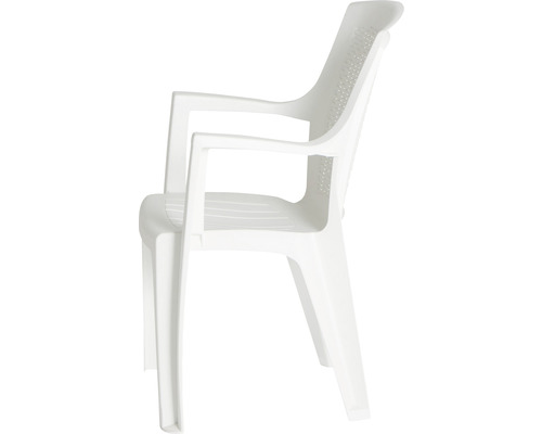 Weisser Kunststoffstuhl mit Armlehnen