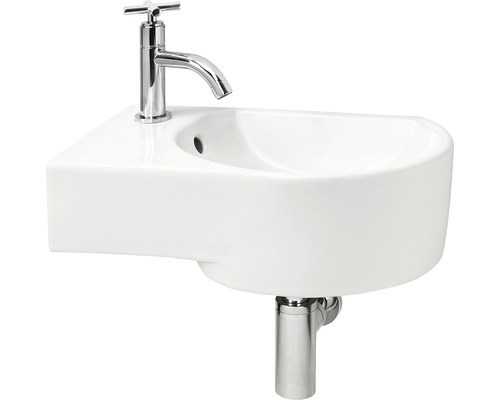 Lave-mains - Ensemble comprenant robinet de lave-mains blanc APOLLO céramique sanitaire émaillée blanche 41x27 cm