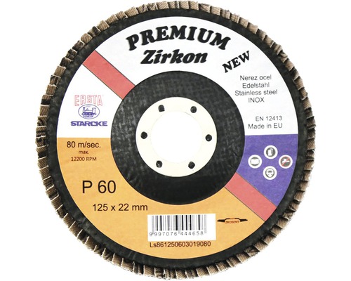 Meule à lamelles en zircon, grain P 60, diamètre 125 x 22 millimètres