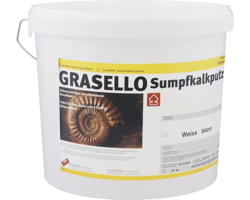 KABE Sumpfkalkputz Grasello fein 0.7 mm weiss 25 kg Eimer Grasello Sumpfkalkputz, gebrauchsfertig