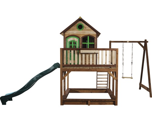 Cabane sur pilotis axi Liam bois avec bac à sable, balançoire simple, toboggan, naturel Cabane sur pilotis axi Liam bois avec bac à sable, balançoire simple, toboggan, naturel