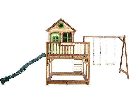 Cabane sur pilotis axi Liam bois avec bac à sable, balançoire double, toboggan, naturel Cabane sur pilotis axi Liam bois avec bac à sable, balançoire double, toboggan, naturel