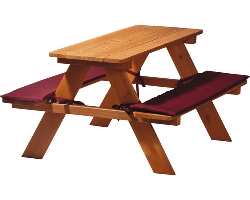 Table de pique-nique pour enfants en bois 89x79x50 cm brun, coussins d‘assise inclus