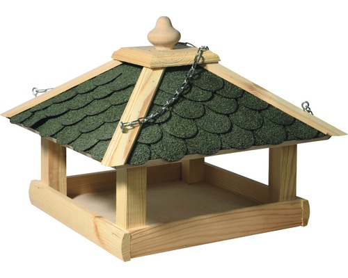 Mangeoire à oiseaux en bois avec bardeau et chaîne de suspension